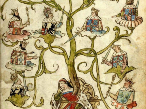 «L'arbre de noblesse» (f°57r) -- «Traité de blason et recueil d'armoiries, composés [probablement] par Noël Le Boucq, de Valenciennes», BNF