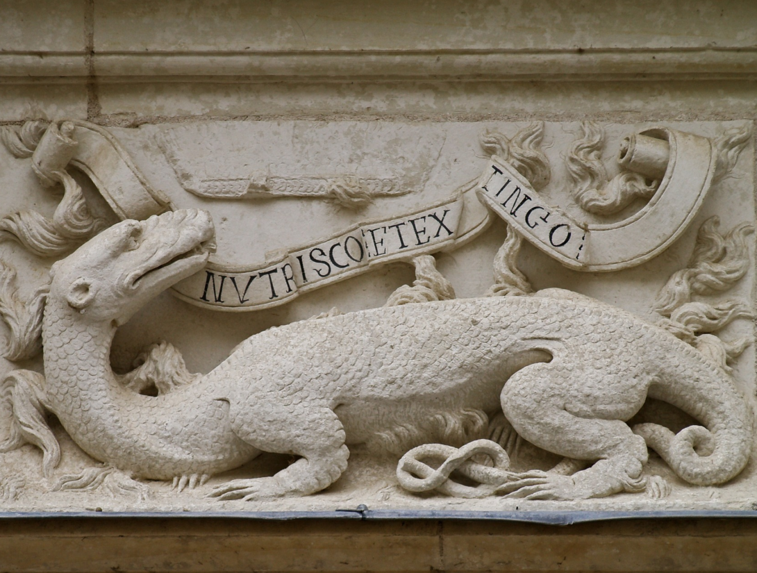 La salamandre, emblème du roi François Ier avec sa devise  « Nutrisco et extinguo » (« Je nourris et j'éteins »), Château d'Azay-le-Rideau © Wikimedia Commons